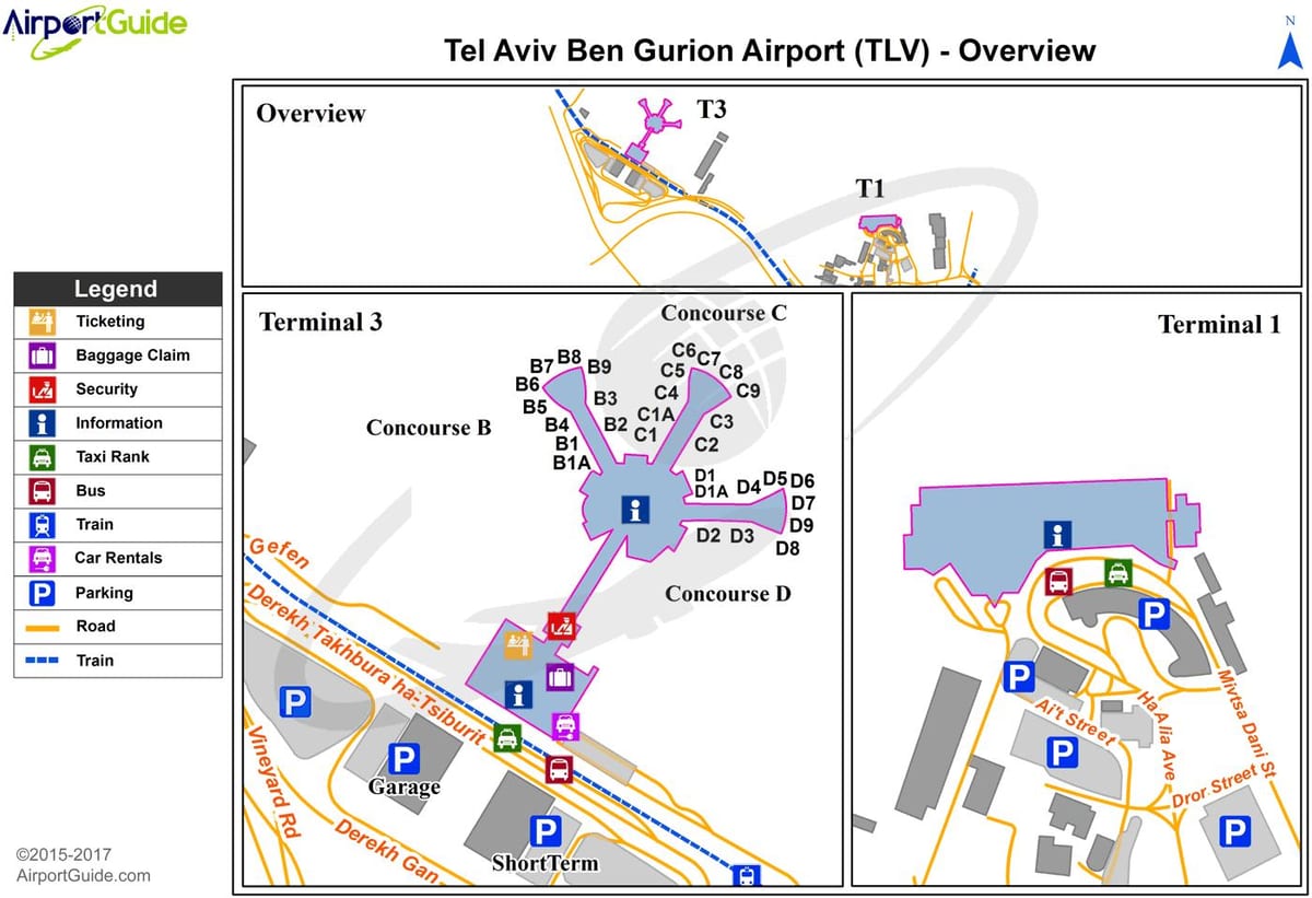 de ben gurion terminal de l'aeroport de 1 mapa