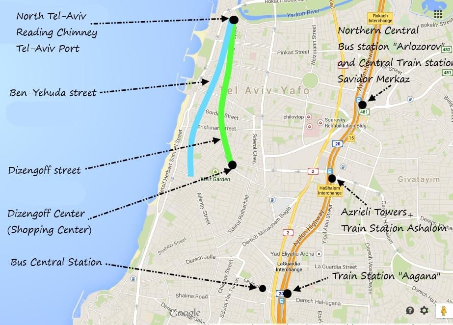 mapa de Tel Aviv transport públic