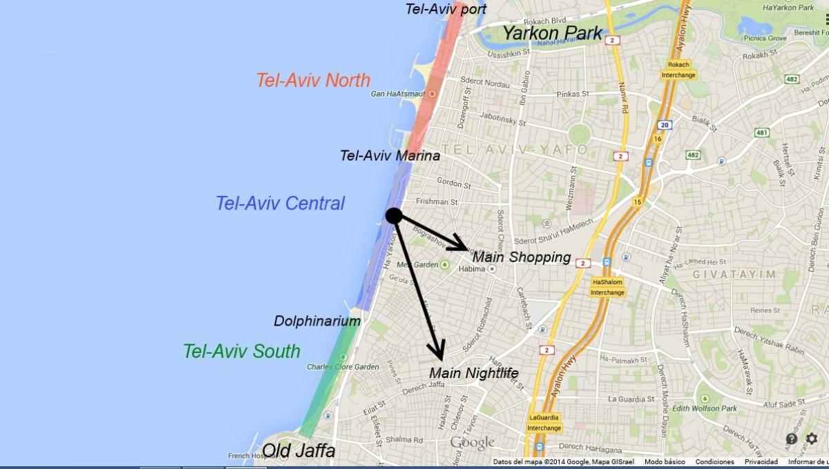 mapa de Tel Aviv, la vida nocturna